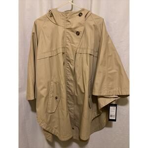 KRISTEN BLAKE LADIES Poncho Trench Full Zip&Button Hooded Size XL Khaki NWT
